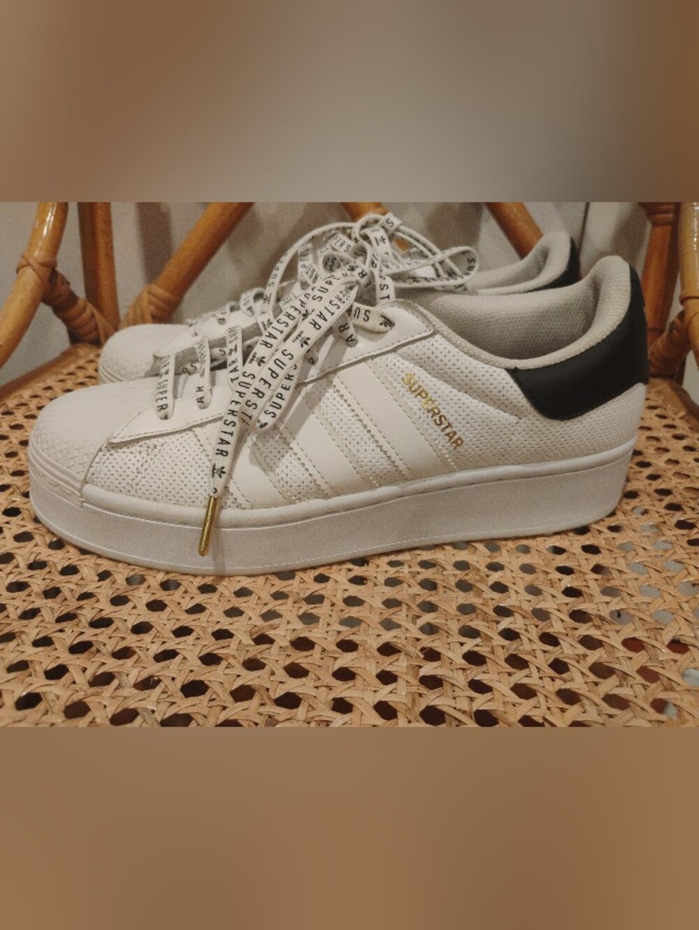 Women's Adidas Superstar Platform Bold  Lace-Up Sneaker Sz 8 Perforated Leather